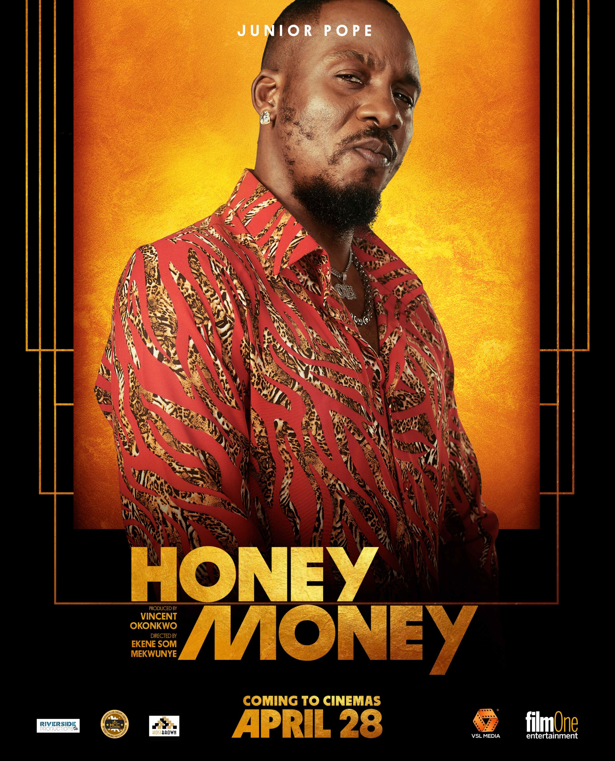 Character poster JUNIOR Blk  scaled - New "Honey Money" Posters Reveal Closer Character First Looks